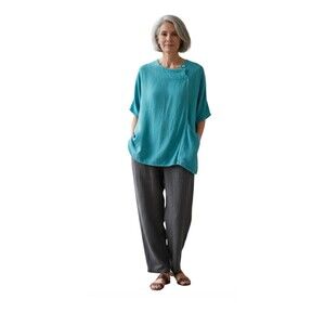 Oh My Gauze Top Womens 1 S/M Blue Tunic Button Pocket Lagenlook Beach Boho